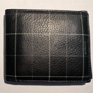NWOT - Coach Men’s Black Leather Tattersall Plaid Bifold Wallet